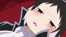 a close up of a cartoon character laying down with her eyes closed