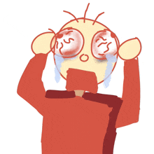 a drawing of a person with red eyes and tears coming out of their eyes