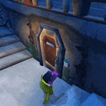 a cartoon character standing in front of a door with a keypad
