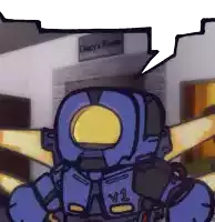 a cartoon drawing of a robot in front of a dusty 's room