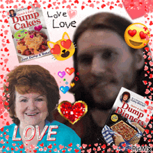a picture of a man and a woman with a box of dump dinners in the background