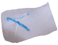 a piece of white paper with a blue arrow on it