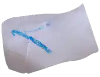 a piece of white paper with a blue arrow on it