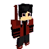 a minecraft character is holding a red sword .