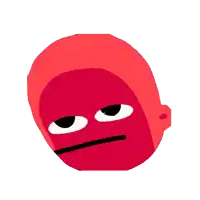 a red cartoon face with a serious expression on it