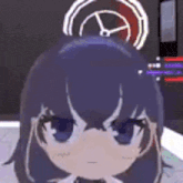 a close up of a girl 's face with a clock on her head in a video game .