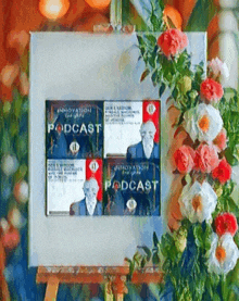 a painting of a man with the word podcast on the front