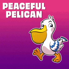 an illustration of a pelican with the words peaceful pelican below it