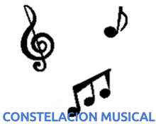 a constellation musical logo with a treble clef and music notes on a white background