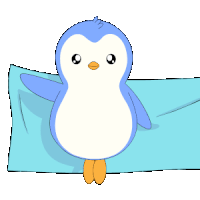 a cartoon drawing of a blue bird laying on a blue blanket