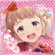 a picture of a girl with the words sweet cupcake on the bottom