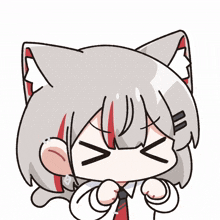 a cartoon drawing of a girl with a cat ear and red stripes on her hair