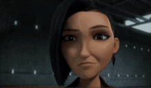 a close up of a cartoon character 's face with an angry look on her face