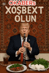a poster of donald trump playing a clarinet