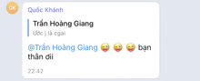 a screenshot of a text message between tran hoang giang and quốc khanh