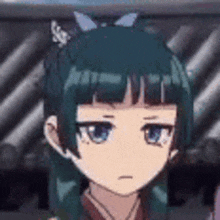 a close up of a cartoon girl with a cat ear .