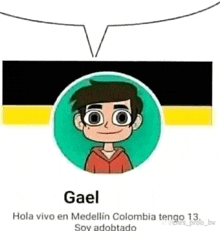 a picture of a cartoon character with a speech bubble that says `` gael `` .