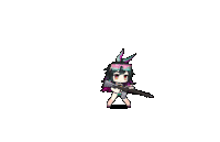 a cartoon of a girl holding a gun and a ball flying in the air .