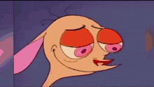 a close up of a green cartoon character 's face with a purple background
