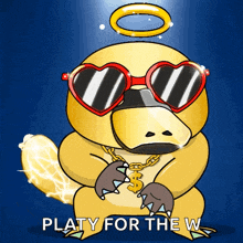 a cartoon of a platypus wearing heart shaped sunglasses and a gold chain