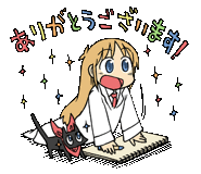 a cartoon drawing of a girl and a black cat with chinese writing