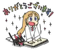 a cartoon drawing of a girl and a black cat with chinese writing