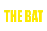 the word the bat is written in yellow letters on a white background