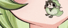 a close up of a cartoon character with a ladybug necklace on her chest .