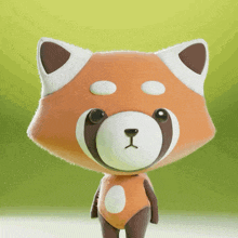 a 3d rendering of a red panda with white spots on its face