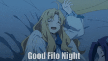 a picture of a girl with the words good filo night written on it