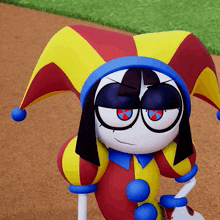 a cartoon character is wearing a jester hat and glasses