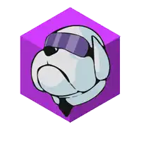 a cartoon of a dog wearing a helmet and goggles on a purple cube