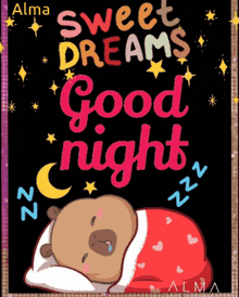 a picture of a bear sleeping with the words sweet dreams good night