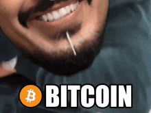 a man with a toothpick in his mouth and the word bitcoin in the corner