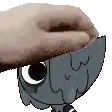 a cartoon character with a hand on its head .