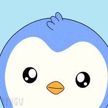 a cartoon penguin with the word henlo above it