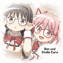 a picture of two anime girls with the words bon and stelle core on the bottom