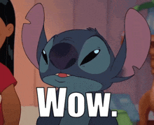stitch from lilo and stitch says wow in a cartoon