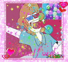 a picture of a cartoon character wearing 3d glasses and a microphone