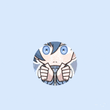 a cartoon drawing of a girl with blue hair and blue eyes