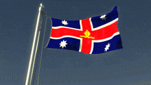 a flag with red white and blue stripes and a yellow cross