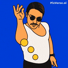a cartoon of a man wearing sunglasses and a white shirt with pixverse.ai in the corner