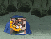 a cartoon drawing of a cat wearing a yellow shirt that says atom bomb