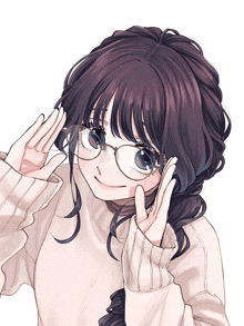a drawing of a girl wearing glasses and a white sweater