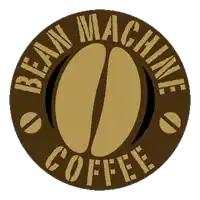 a logo for bean machine coffee shows a coffee bean