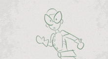 a drawing of a cartoon character with a green costume