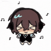 a drawing of a boy wearing headphones with music notes surrounding him