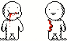 a pixel art of a man with blood coming out of his mouth and another man with a broken heart