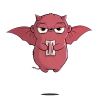 a cartoon of a devil holding a piece of paper with the word no on it