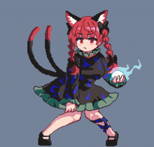 a pixel art of a girl with a cat tail